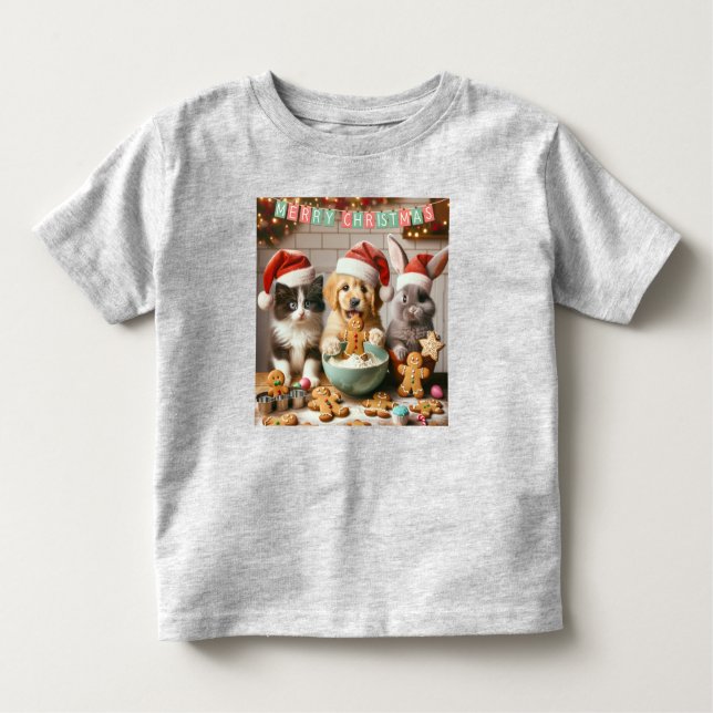 Camiseta para Navidades pequeños con perro, gato,  (Anverso)