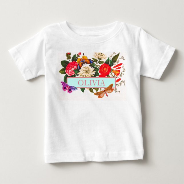 Camiseta PARA NIÑAS BEBÉS DIY NOMBRE FLORES JAPONE (Anverso)