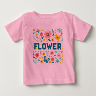 Camiseta para niñas con letras y flores cortas