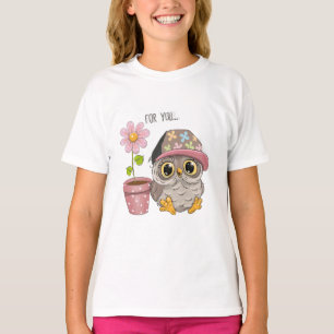 Camiseta para niñas de la flor del búho lindo - Uv