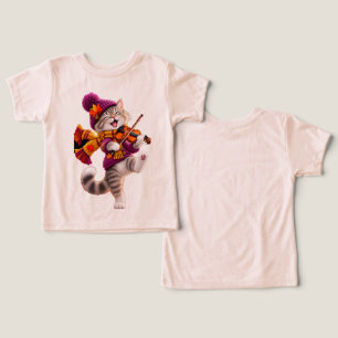 Camiseta para niñas pequeñas de violín de gato oto