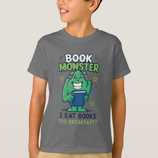 Camiseta para niños con monstruo de libro lindo le (Anverso)
