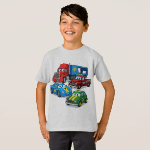 Camiseta para niños de camiones y coches de dibujo