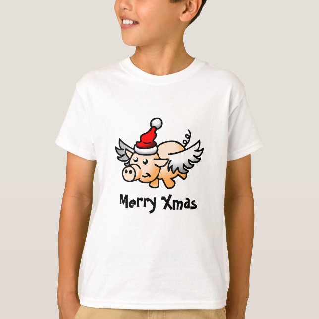 Camiseta para niños de cerdo de Navidades voladore (Anverso)