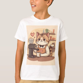 Camiseta para niños de gato barista de dibujos ani