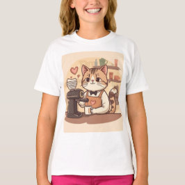 Camiseta para niños de gato barista de dibujos ani