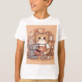 Camiseta para niños de gato barista de dibujos ani