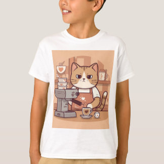 Camiseta para niños de gato barista de dibujos ani