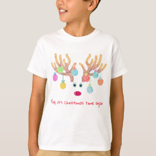 Camiseta para niños de renos y ornamentos