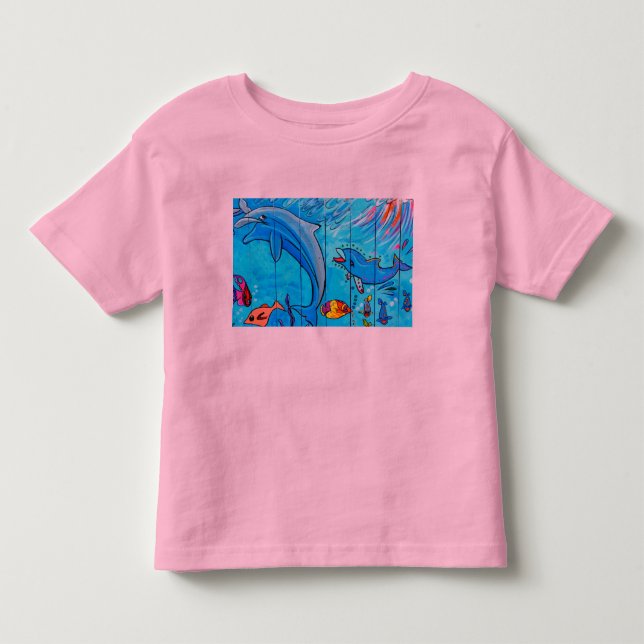 camiseta para niños pequeños de delfines en nataci (Anverso)