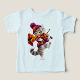 Camiseta para niños pequeños de violín de gato oto