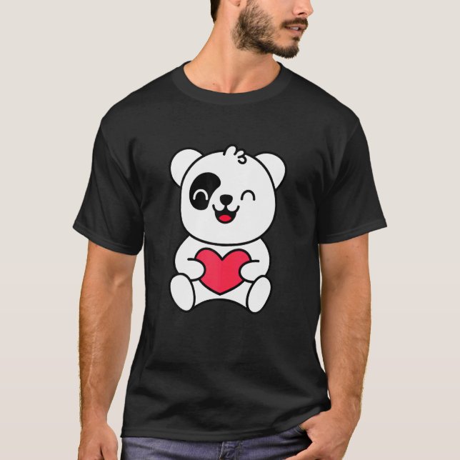Camiseta Para Panda Cute Panda Holding Heart (Anverso)