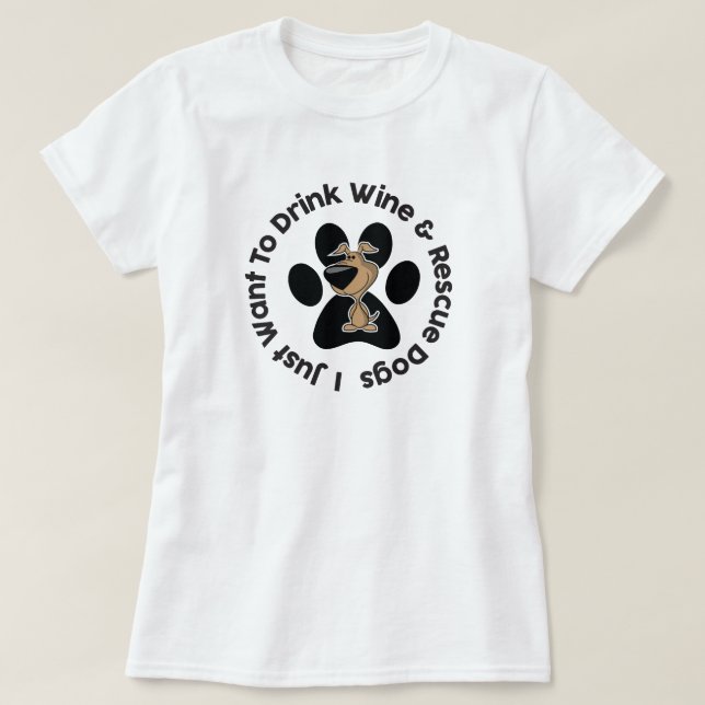 Camiseta para perros de vino y rescate (Diseño del anverso)