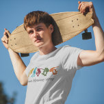 Camiseta Para Skateboarders Personalizado de gráficos de Sk<br><div class="desc">Crea equipo personalizado para tu patinador favorito con este juego gráfico temático que está listo para ser personalizado con tu propio mensaje. Cuenta con ilustraciones de skateboarders de estilo silueta en amarillo mostaza, azul turquesa, rojo oscuro, verde y naranja de óxido. El texto aparece debajo de los gráficos en letras...</div>
