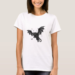 Camiseta para una mujer gata de Halloween voladora