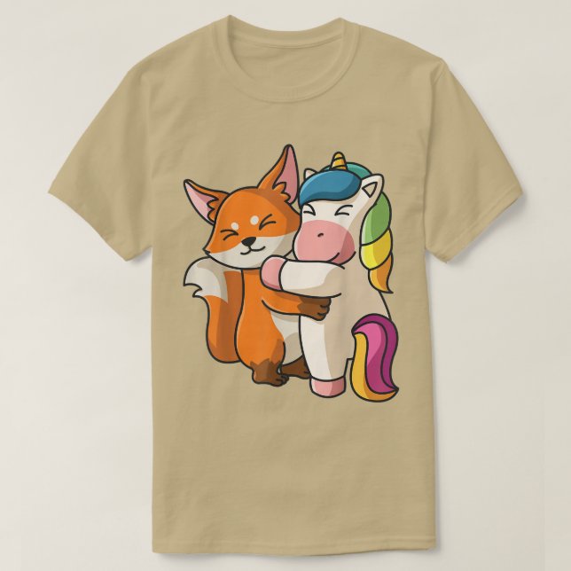 Camiseta Para Y Unicorn Abrazando A Los Animales Kawaii (Diseño del anverso)