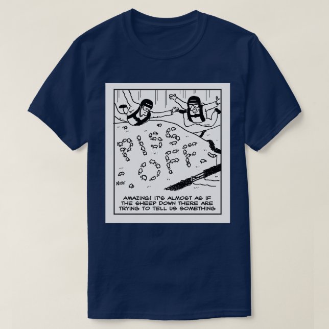 Camiseta Paracaidistas ven ovejas mostrando un mensaje (Diseño del anverso)