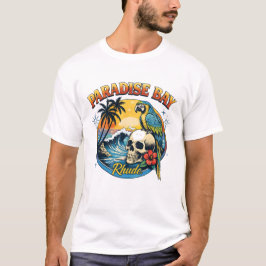 Camiseta Paradise Bay Tropical Skull & Parrot Sunset Vintag