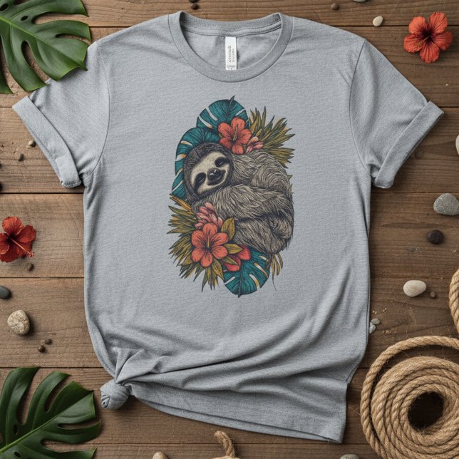 Camiseta Paradise Nap Tropical Floral Sloth, Cute Vacation (Subido por el creador)