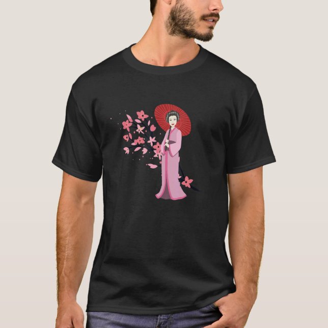 Camiseta Paraguas Chica Tradicional Y Sakura Cher Japonés (Anverso)