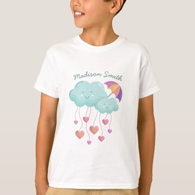 Camiseta Paraguas coloridos con nubes cúpulas (Anverso)