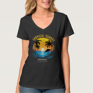 Camiseta Paraguas de playa Tropical Sunset T-Shirt-Palm Tre