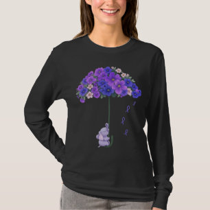 Camiseta Paraguas florales morados de la conciencia de Alzh