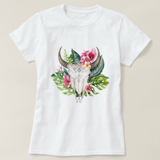 Camiseta Paraíso de la Isla Tropical Verde azulada de Boho  (Diseño del anverso)