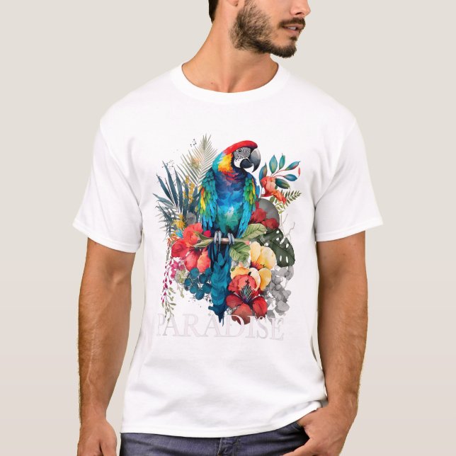 Camiseta Paraíso Parrot Tropical Bird Vacation Beach Flowe (Anverso)