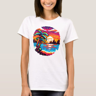 Camiseta Paraíso Pixel: naturaleza retro tropical de 8 bits