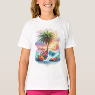 Camiseta Paraíso tropical al atardecer en diseño de camiset