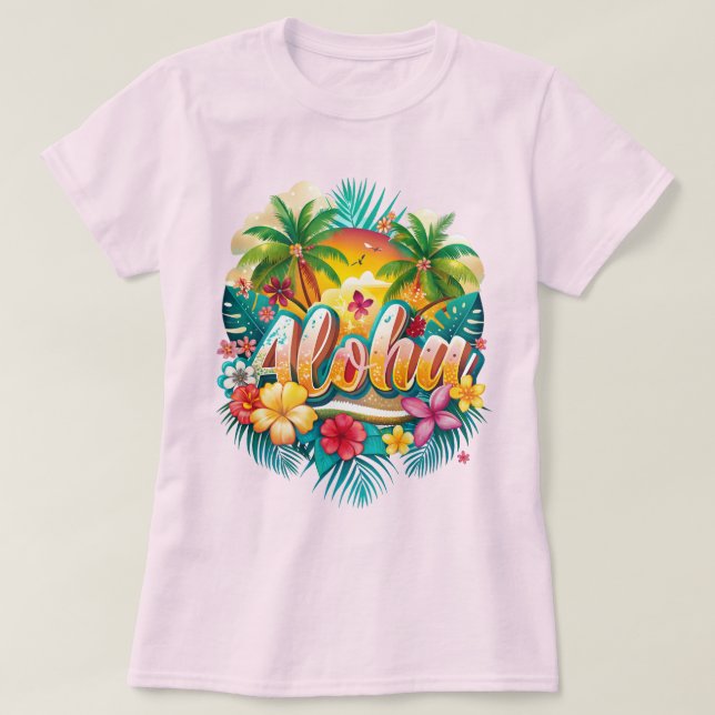Camiseta Paraíso tropical Aloha - Hawaiano vibrante (Diseño del anverso)
