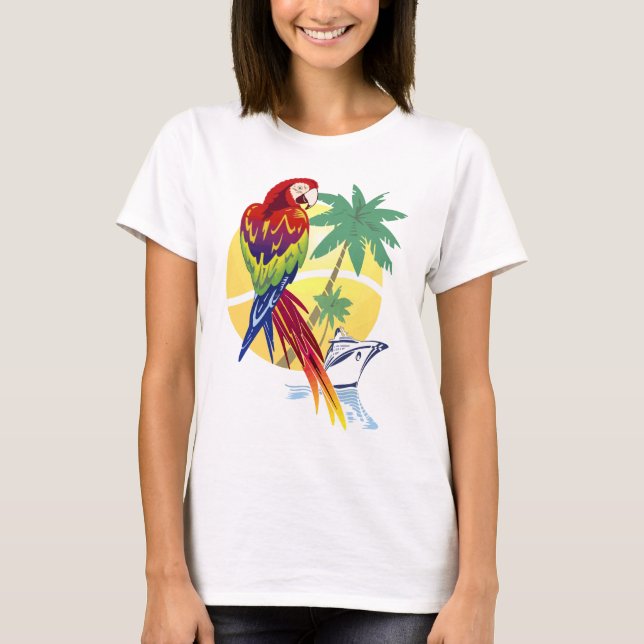 Camiseta Paraíso tropical con el Macaw y el barco de (Anverso)