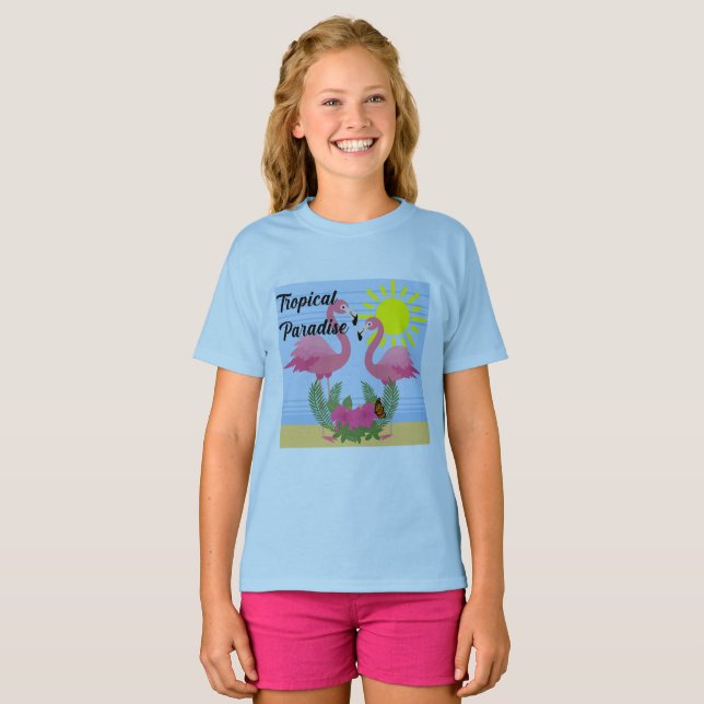 Camiseta Paraíso tropical Flamingo rosa - Chicas T-S básico (Anverso completo)
