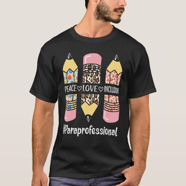 Camiseta Paraprofesional Peace Love Inclusion Leopard Para (Anverso)