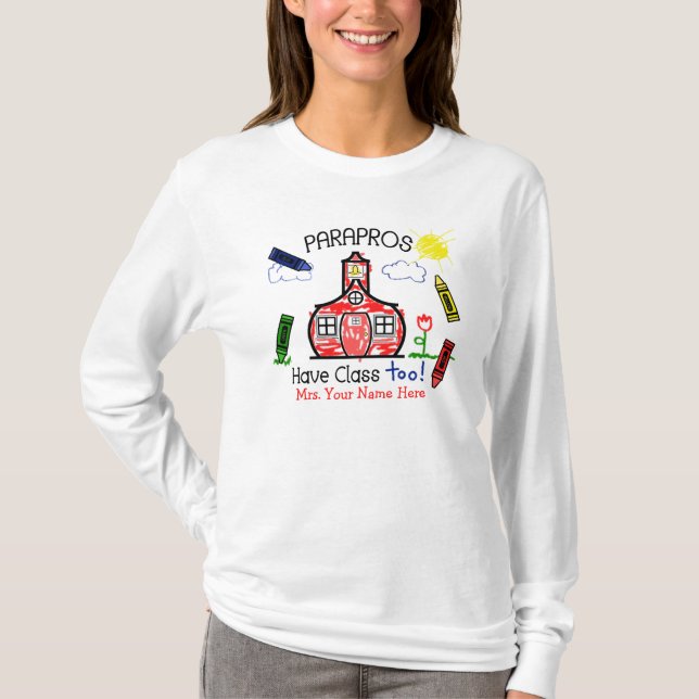Camiseta ¡Parapros tiene clase también! Escuela y creyones (Anverso)