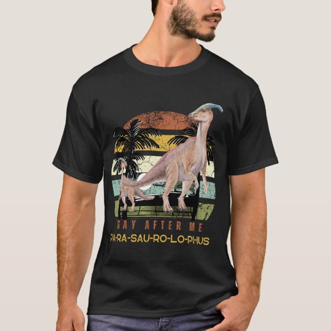 Camiseta Parasaurolophus Dinosaurio Retro Vintage Sunset (Anverso)