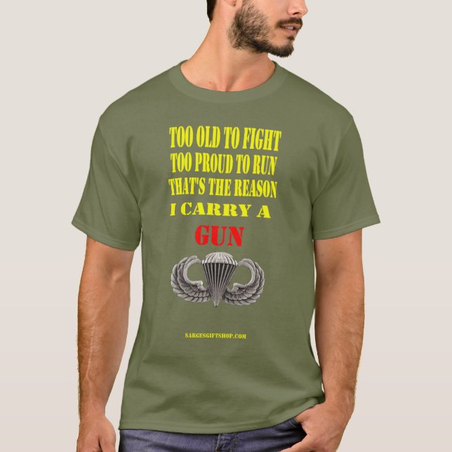 CAMISETA PARATROOPER., DEMASIADO VIEJO PARA LUCHAR, DEMASIA (Anverso)