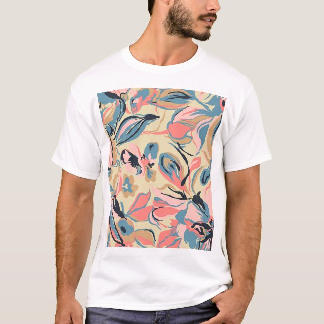 Camiseta Parche abstracto: crema floral geométrica. (Anverso)