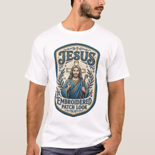 Camiseta Parche Bordado de Jesús Mira Parche Bordado de Jes