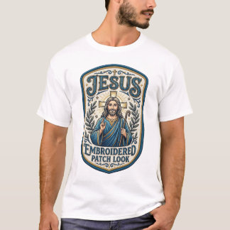 Camiseta Parche Bordado de Jesús Mira Parche Bordado de Jes