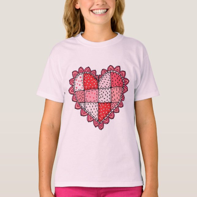 Camiseta Parche Corazón Infantil de estilo arte Doodle para (Anverso)