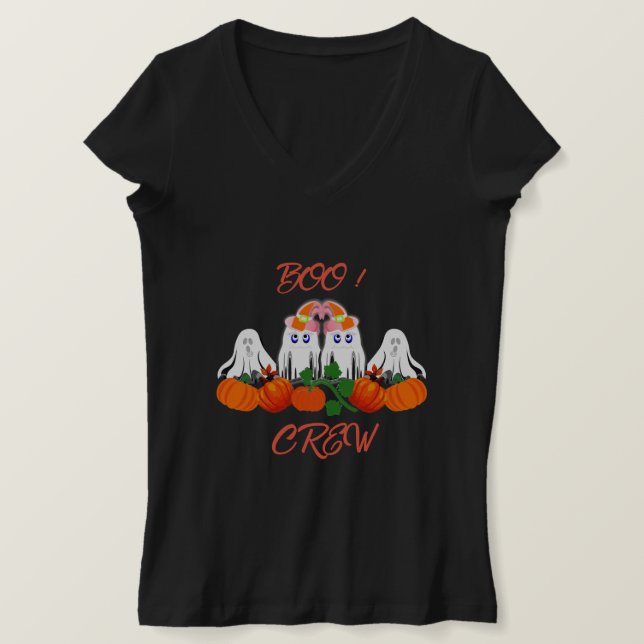 Camiseta Parche de calabaza de la tripulación BOO de disfra (Anverso del diseño)