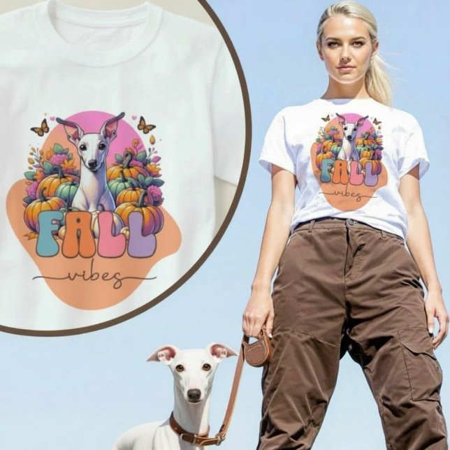 Camiseta Parche de calabaza de perro de Greyhound Italiano (Fall Vibes Italian Greyhound Dog Pumpkin Patch T-Shirt.)