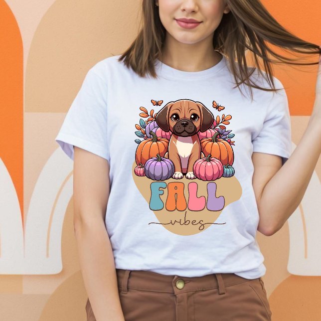 Camiseta Parche de calabaza de perros de la piel de los pep (Fall Vibes Puggle Dog Pumpkin Patch T-Shirt)
