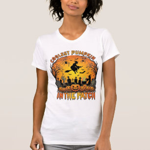 Camiseta Parche de Calabaza más Cool Halloween Bruja Arañas
