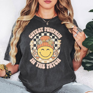 Camiseta Parche de Calabaza Más Lindo Groovy Sonriente Paz 