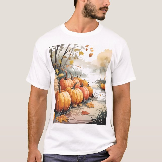 Camiseta Parche de calabaza otoñal - Una escena de caída se (Anverso)