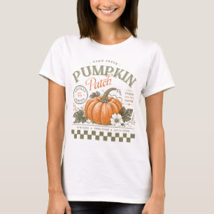 Camiseta Parche de Calabaza rústico acogedor floral otoño r