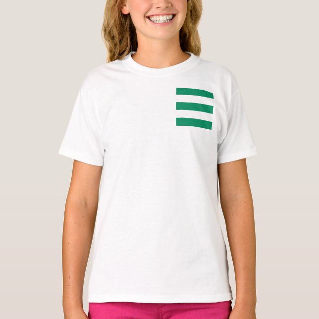 Camiseta Parche de franja ancha verde y blanca sobre un (Anverso)